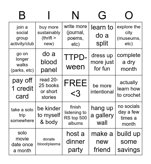 2025 Side Quests Bingo Card