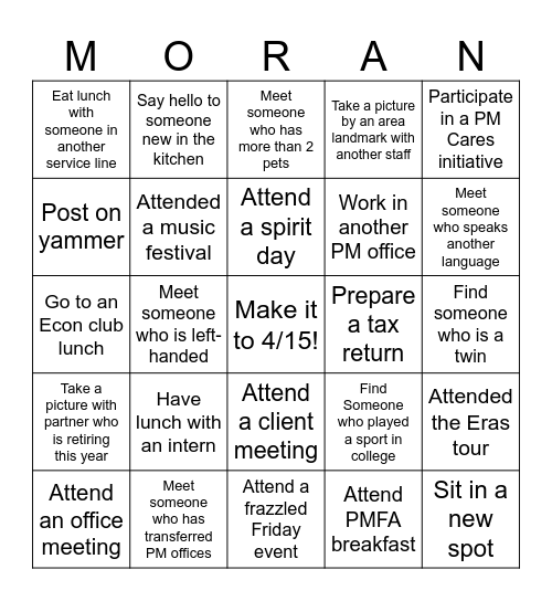 Busy Season Plante Bingo Card