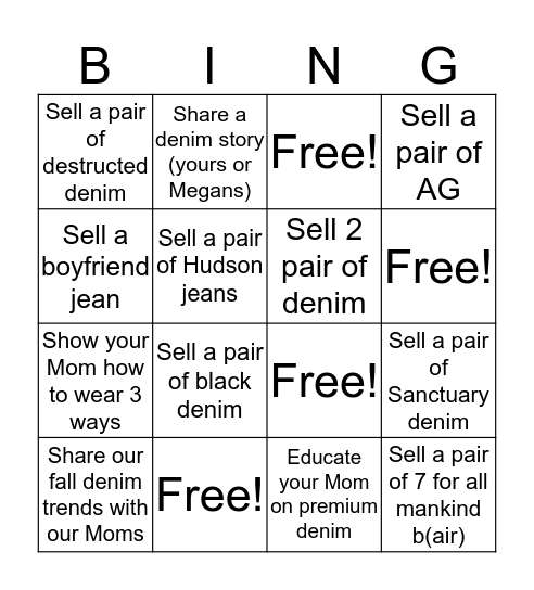 Evereve Denim Bingo Card