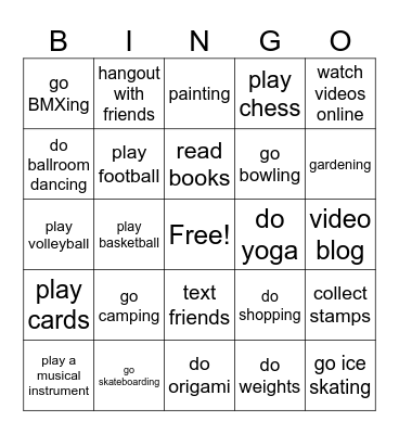 HOBBIES Bingo Card