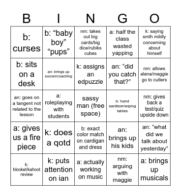 stef’s teacher bingo Card