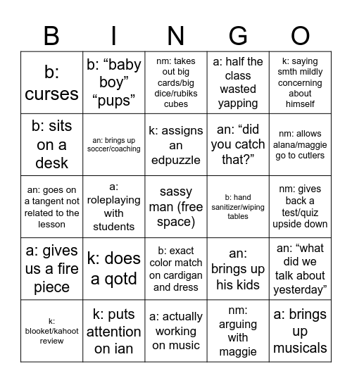 stef’s teacher bingo Card