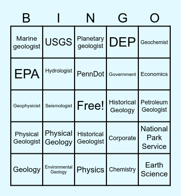 Exploring Careers In Geology Bingo Card