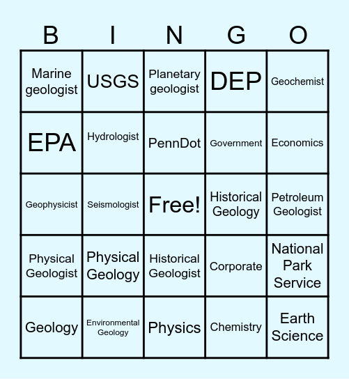Exploring Careers In Geology Bingo Card