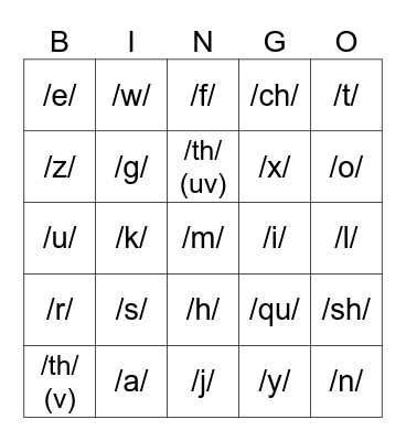 Letter Sounds Bingo Card