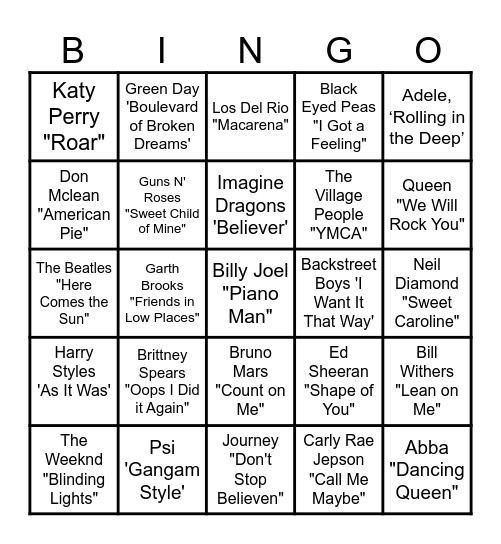 MUSIC! MUSIC! MUSIC! Bingo Card