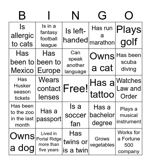 Portal Ridge Social Bingo Card