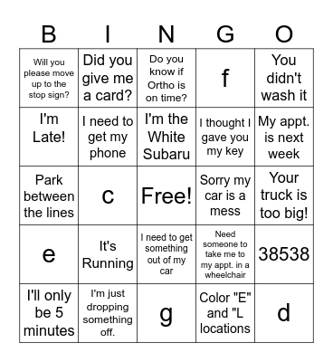 Untitled Bingo Card