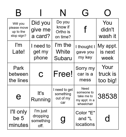 Untitled Bingo Card