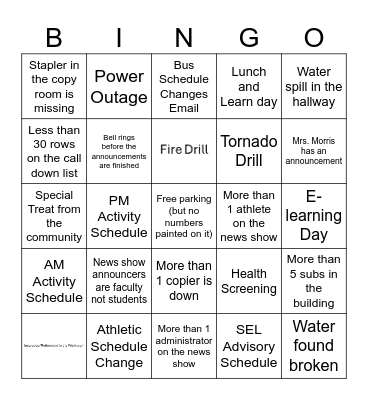 WHS Teacher Bingo Card