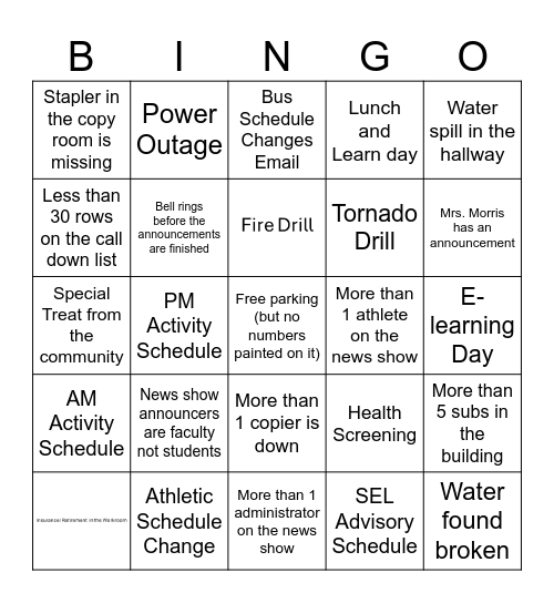 WHS Teacher Bingo Card