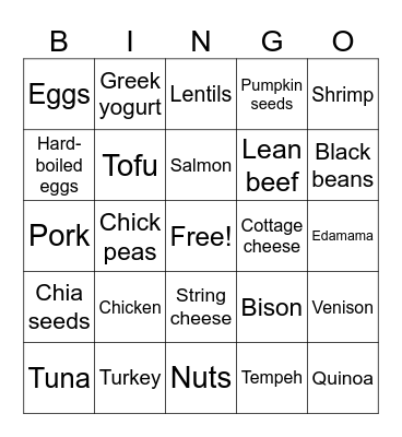 Protein Bingo Card