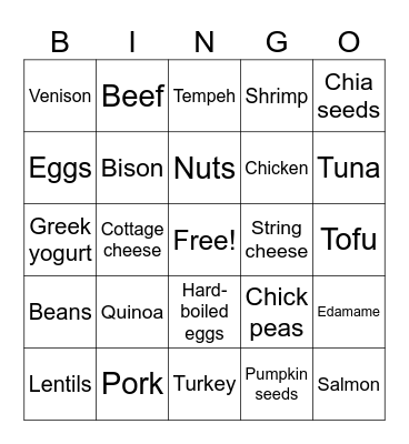 Protein Bingo Card