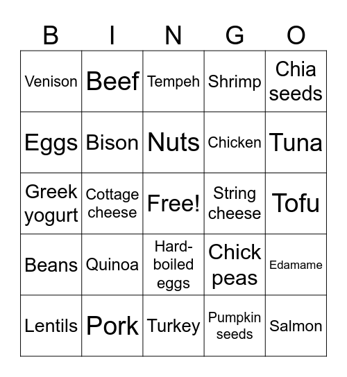 Protein Bingo Card