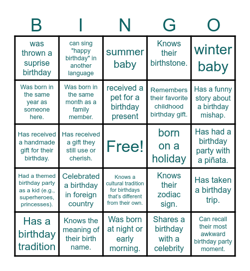 Birthday Bingo! Bingo Card