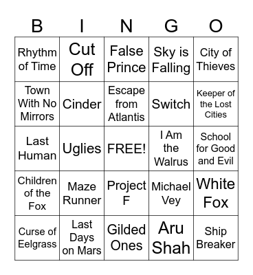 Dystopian, Fantasy and Sci-Fi Bingo Card