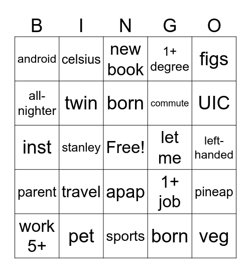 Untitled Bingo Card