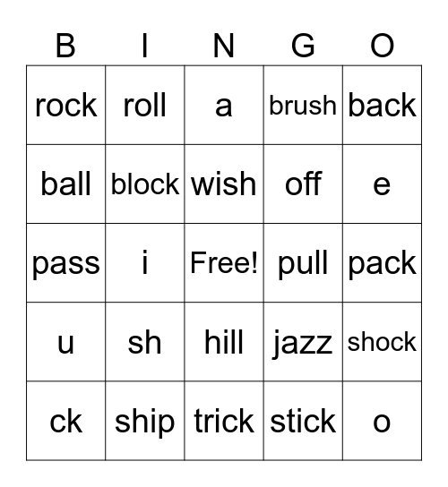 UFLI Bingo Card