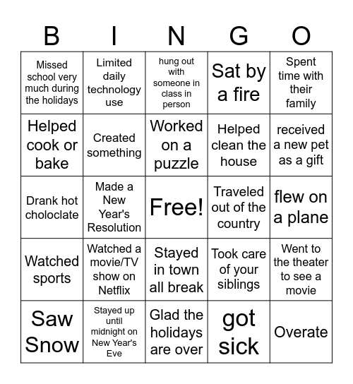 SCE Break Bingo Card