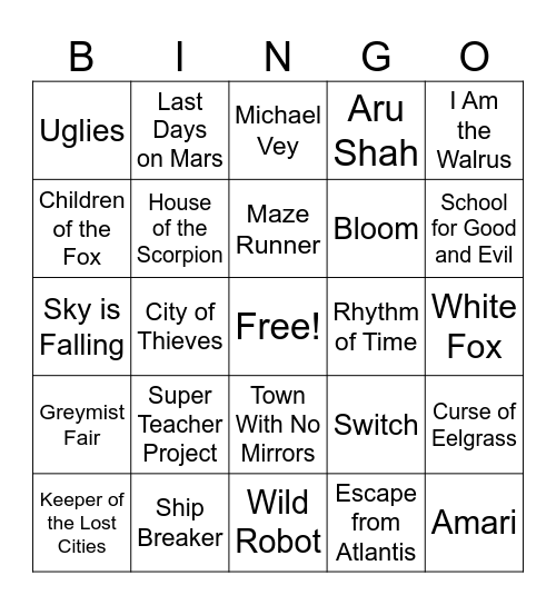 Dystopian, Fantasy, and Sci-Fi Bingo Card