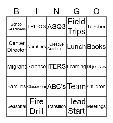 BAILEY MIGRANT HEAD START BINGO Card