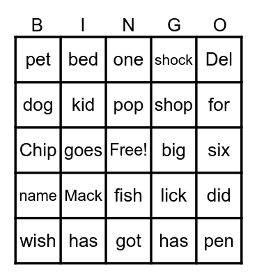 Mack Has A Wish Bingo Card