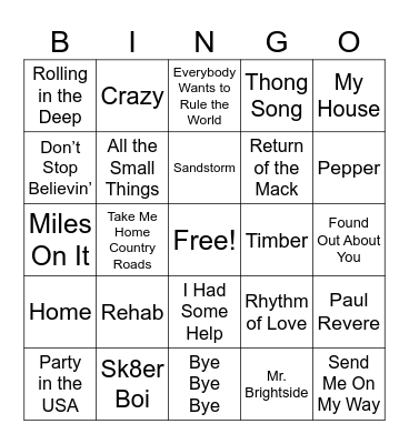 Music Bingo Card