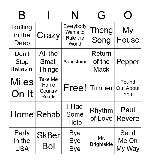Music Bingo Card