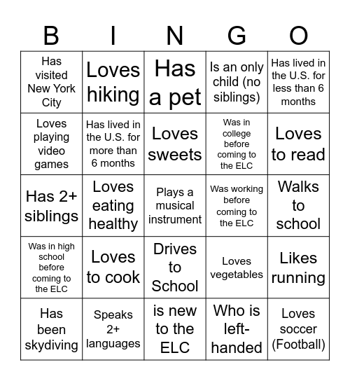 Find Someone Who... Bingo Card