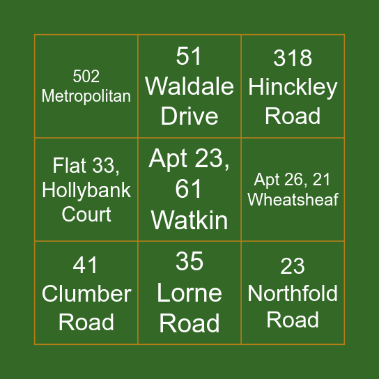 Property Match Bingo! Bingo Card