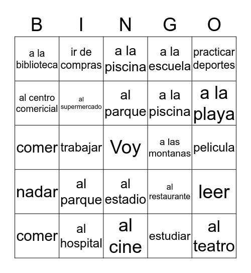 Lugares Y Verbos Bingo Card