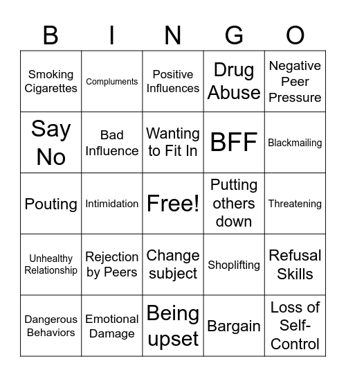PEER PRESSURE  BINGO Card