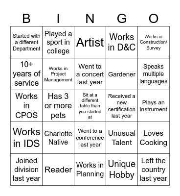 Meet N' Greet Bingo Card