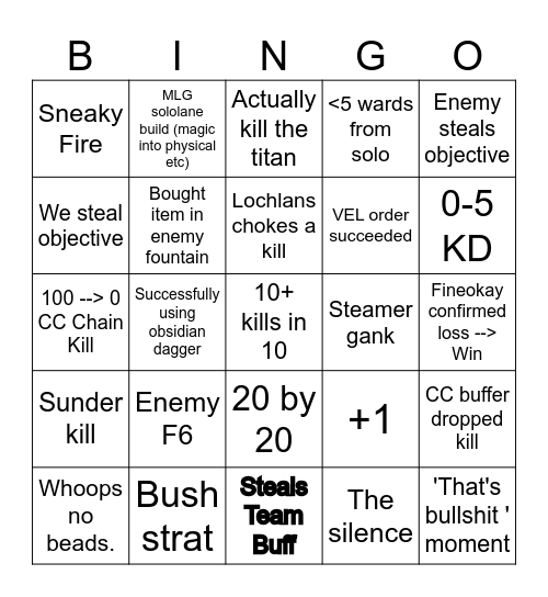 Smite Deux Bingo Card