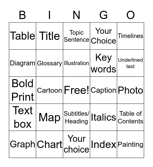 Information/Expository Text Bingo Card