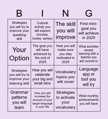 Your 2025 Language Goals Bingo Card