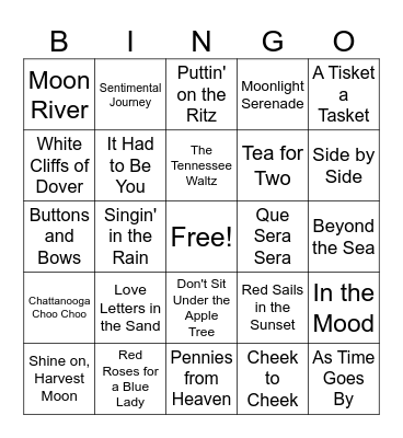 Golden Carer Music Bingo Card