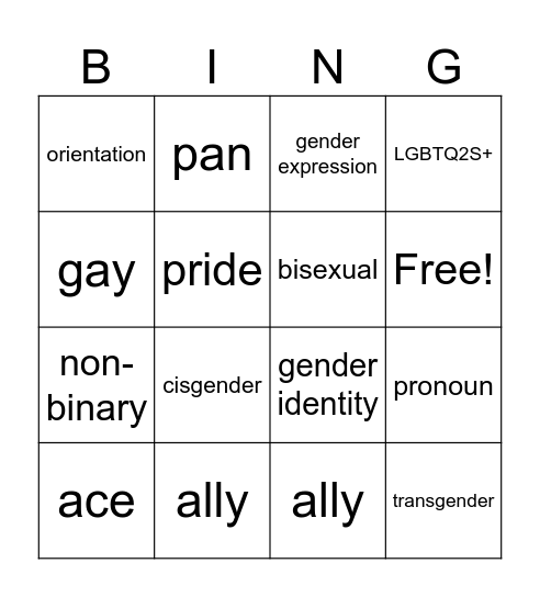 Rainbow Club Bingo Card