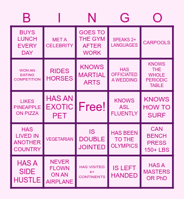 FIND THE PERSON Bingo Card