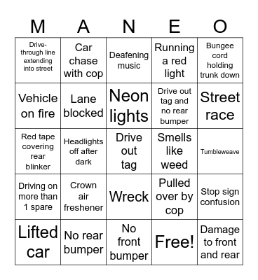 Memphis Bango Bingo Card