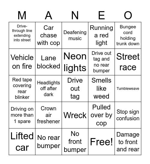 Memphis Bango Bingo Card