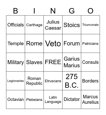 The Roman Republic Bingo Card