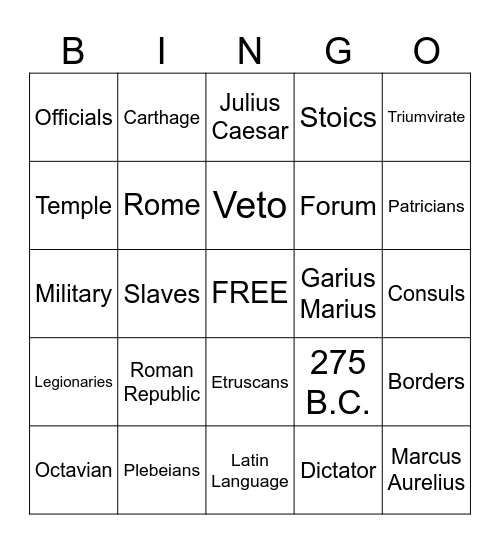 The Roman Republic Bingo Card