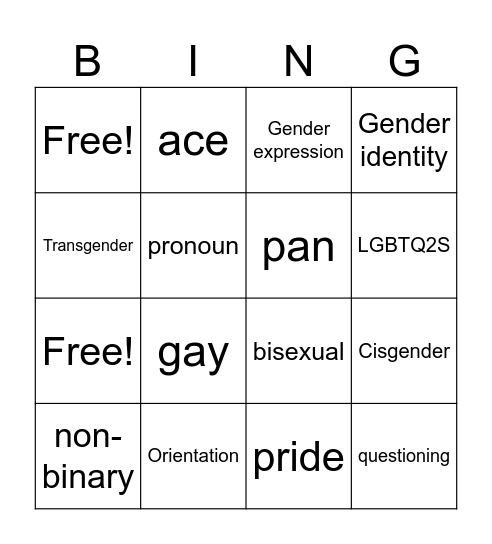 Rainbow Club Bingo Card