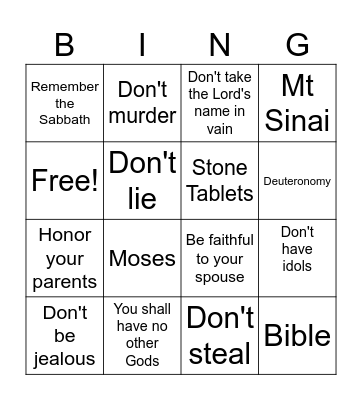 10 COMMANDMENTS Bingo Card