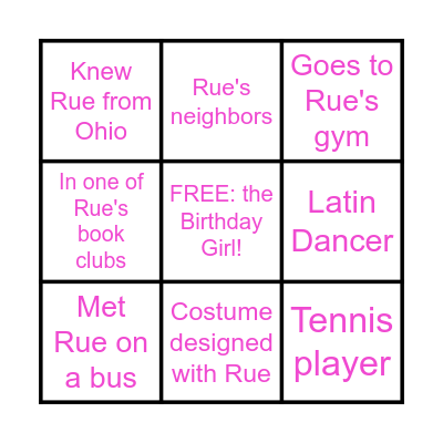 Rue's Who's Who Bingo Card