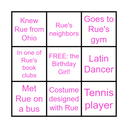 Rue's Who's Who Bingo Card