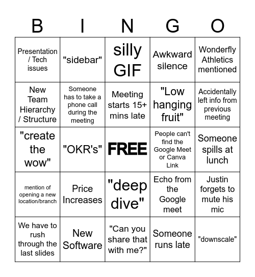 Wonderfly Meeting Bingo Card