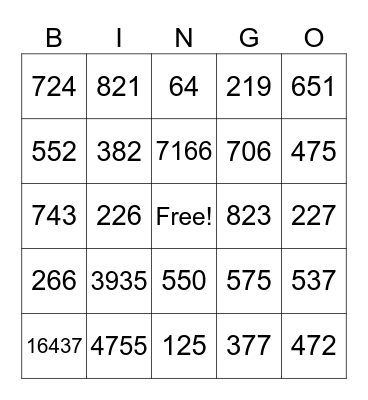 Addition & Subtraction Bingo Card