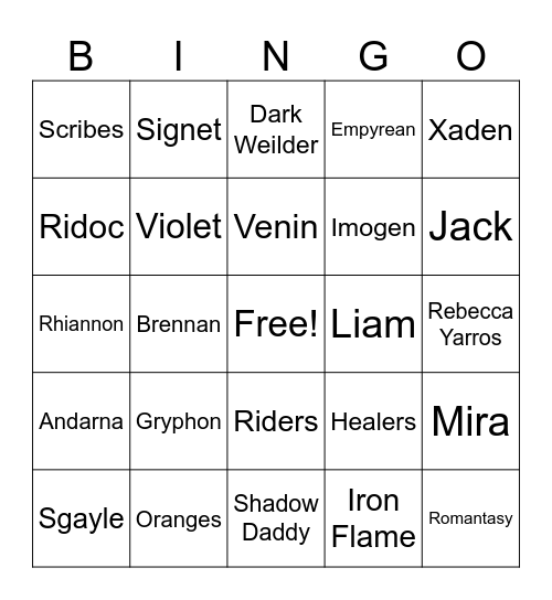Basgiath Bingo Card